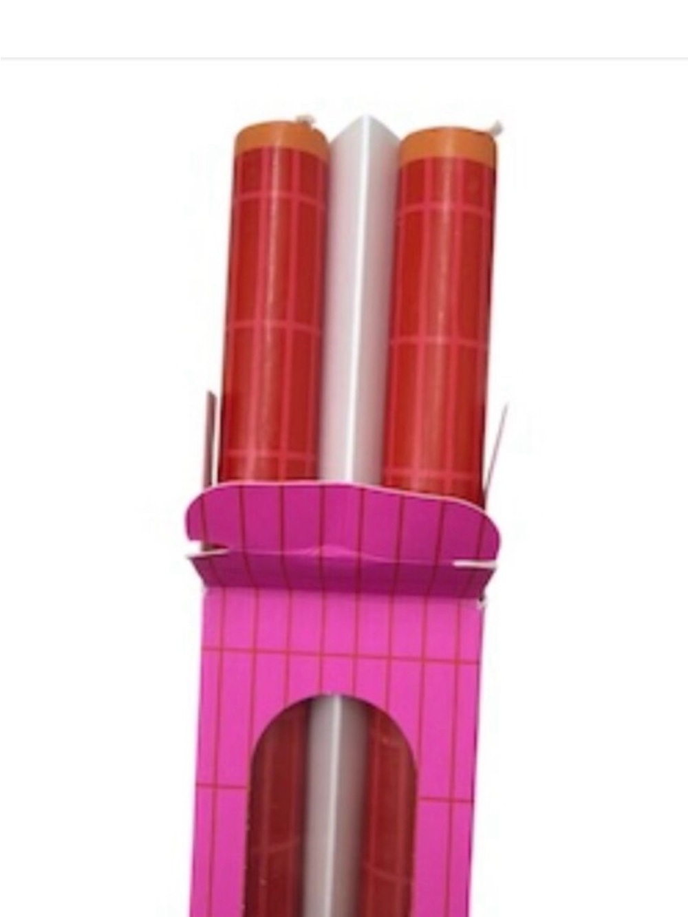 NWB Anthropologie Hot Pink Candle Holder with Red and White Tapers